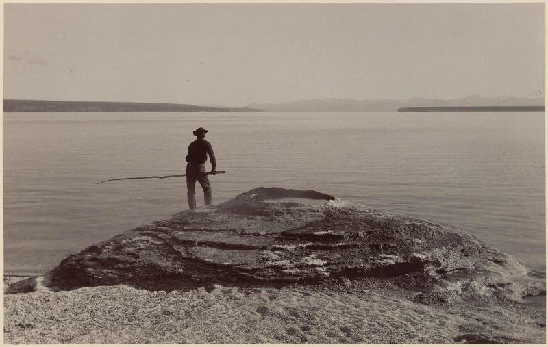 Lake View, Man Fishing in Foreground, Yellowstone Park