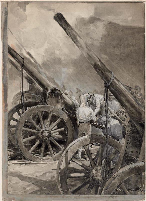 Japanese Guns in Manchuria, a drawing for War in the Far East:  A History of the Russo-Japanese Struggle