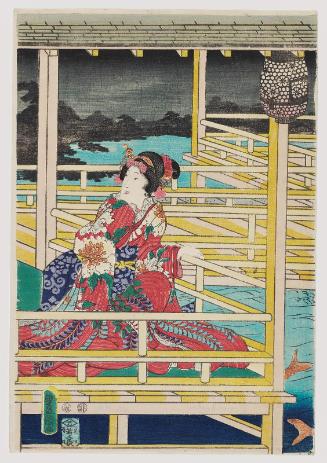 Night Scene on a Balcony Overlooking a Pond with Carp