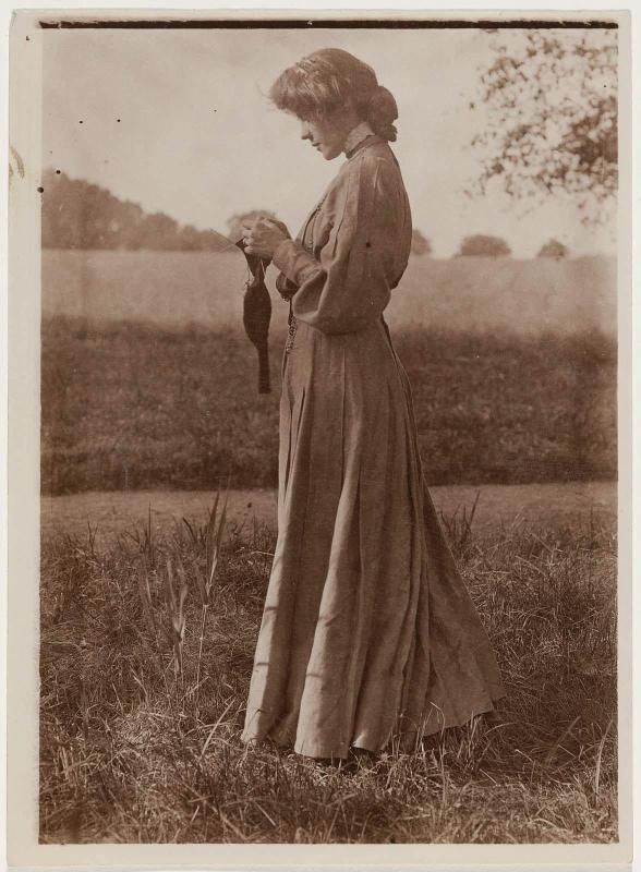 Woman Knitting Sock Outdoors