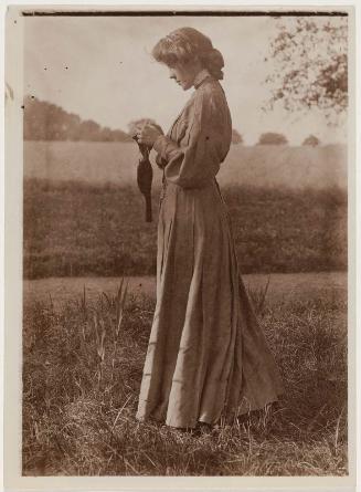 Woman Knitting Sock Outdoors