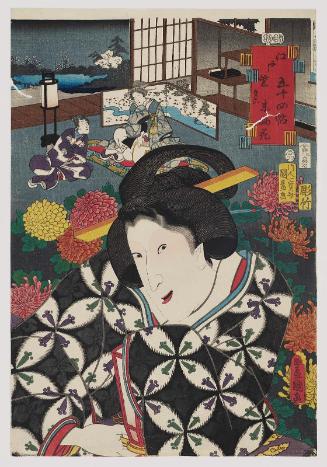 No. 6, Suetsumuhana: Actor Iwai Hanshirô VII, from the series Fifty-four Chapters of Edo Purple (Edo murasaki gojûyo-jô)