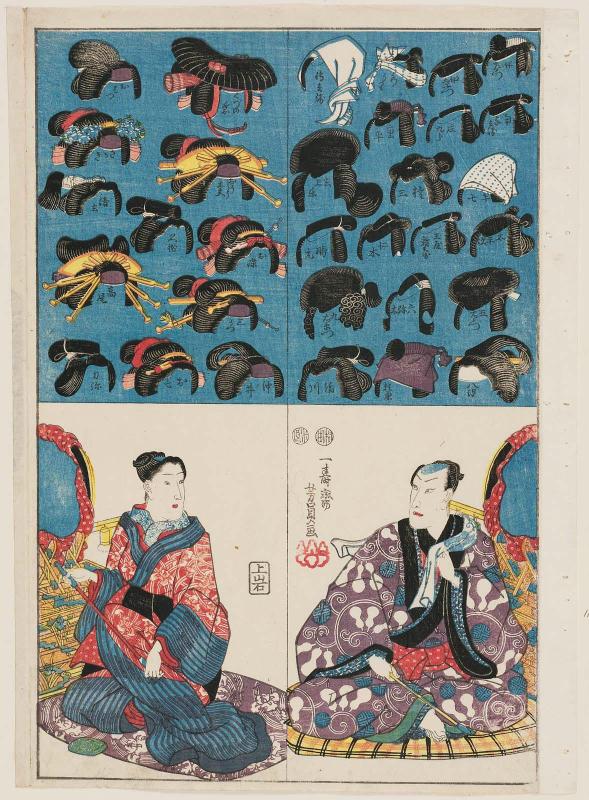 Actors Ichikawa Danjûrô VIII and Bandô Shûka I with Wigs for Various Roles