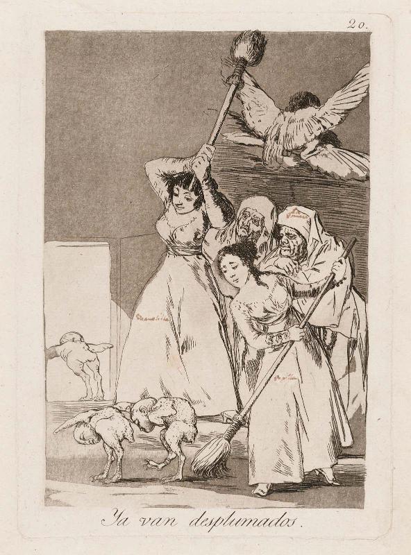 Ya van desplumados. (There they go plucked (i.e. fleeced); Plate 20 from the series "Los Caprichos"