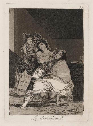 La Descañona. (She fleeces him); Plate 35 from the series "Los Caprichos"