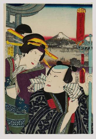 Fukagawa: Actors Nakamura Fukusuke I and Onoe Kikujirô II, from the series Thirty-six Views of Fuji from the Eastern Capital (Tôto Fuji sanjûrokkei)