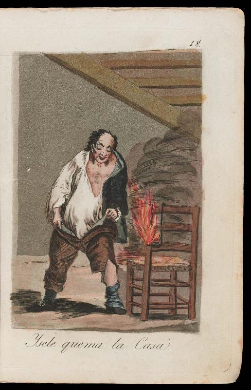 Ysele quema la Casa. (And his house is on fire); Plate 18 bound into "Los Caprichos"