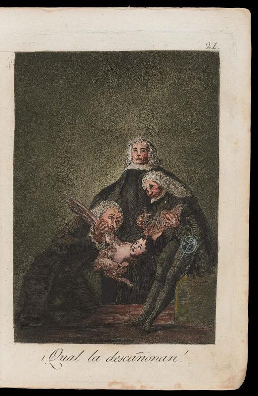Qual la descañonan! (Oh how they pluck out her quills); Plate 21 bound into "Los Caprichos"