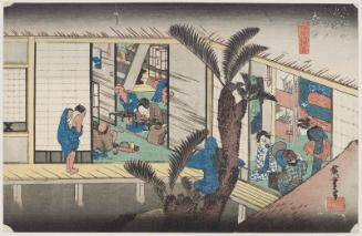 Akasaka: Inn with Serving Maids (Akasaka, ryosha shôfu no zu), from the series Fifty-three Stations of the Tôkaidô (Tôkaidô gojûsan tsugi no uchi), also known as the First Tôkaidô or Great Tôkaidô