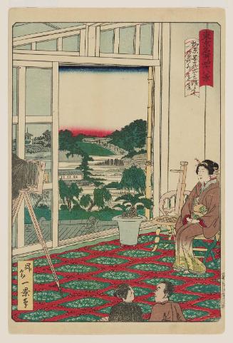 Distant View of Ochanomizu from the Third Floor of the Yanigihara Photography Studio (Yanagihara shashinsho sankai yori Ochanomizu enkei), from the series Forty-Eight Views of Famous Places in Tokyo (Tôkyô meisho yonjû hakkei)