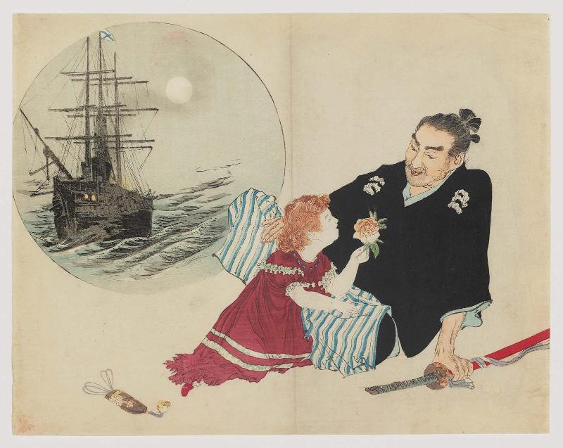 Black Ships (Kurofune), frontispiece illustration from the literary magazine Bungei kurabu, vol. 1, no. 9