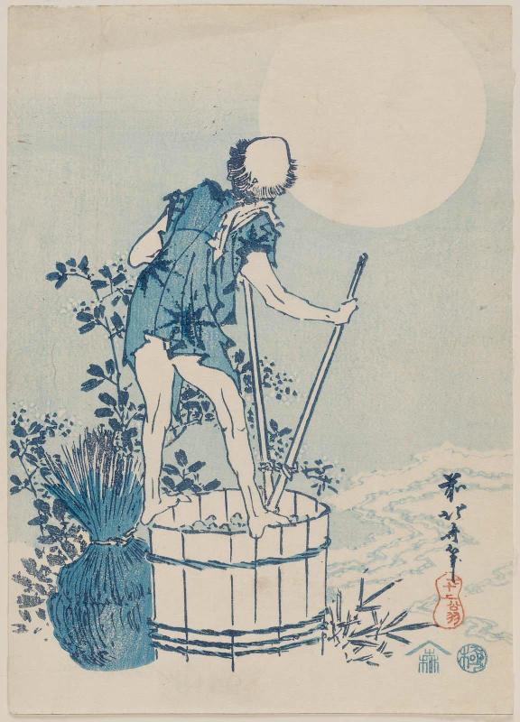 Man Washing Potatoes, from an untitled series of blue (aizuri) prints