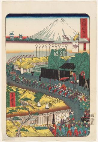 Fuchû, from the series Scenes of Famous Places along the Tôkaidô Road (Tôkaidô meisho fûkei), also known as the Processional Tôkaidô (Gyôretsu Tôkaidô), here called Tôkaidô
