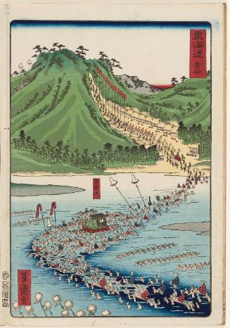 Kanaya, from the series Scenes of Famous Places along the Tôkaidô Road (Tôkaidô meisho fûkei), also known as the Processional Tôkaidô (Gyôretsu Tôkaidô), here called Tôkaidô