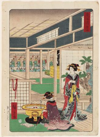 Akasaka, from the series Scenes of Famous Places along the Tôkaidô Road (Tôkaidô meisho fûkei), also known as the Processional Tôkaidô (Gyôretsu Tôkaidô), here called Tôkaidô