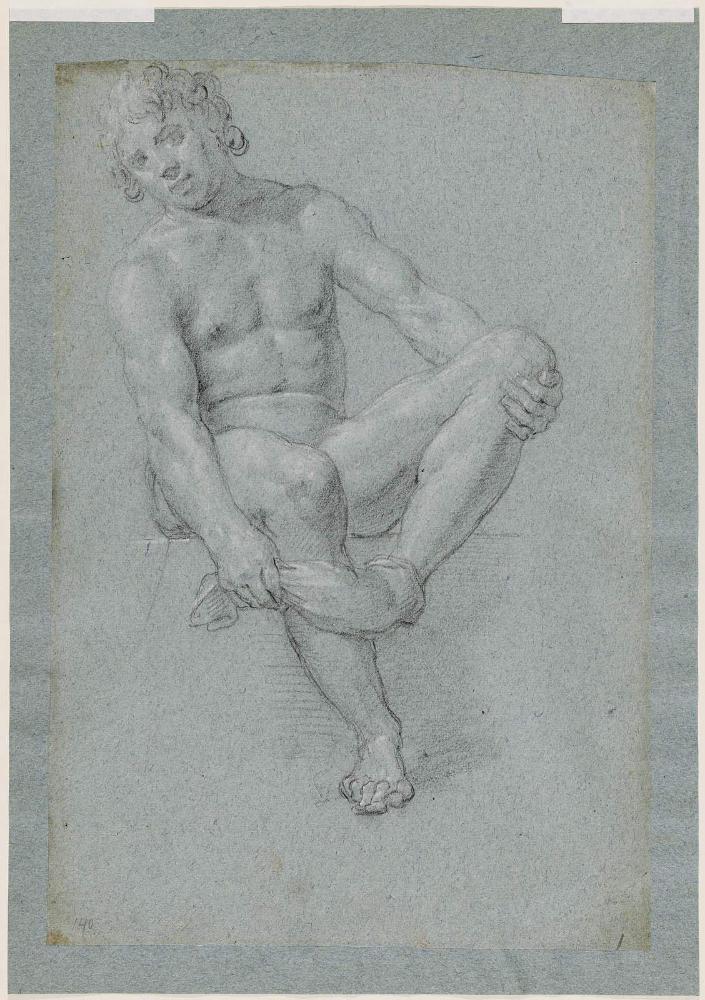 Seated Nude Boy Pulling off Sock