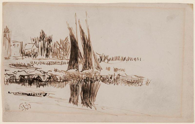 Boats on a Canal (study for the etching "Hurlingham")