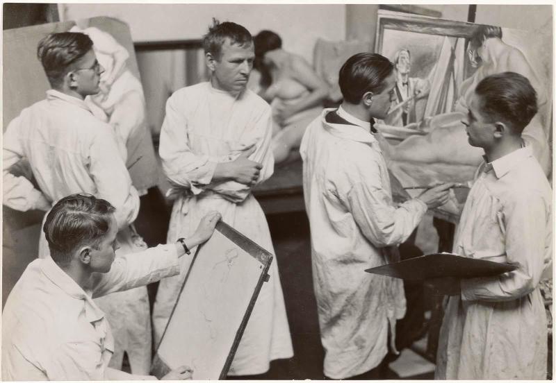 Untitled (The painter Otto Dix instructing a class in figure painting)