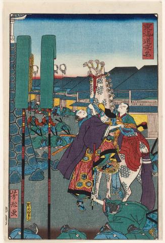 Kuwana, from the series Scenes of Famous Places along the Tôkaidô Road (Tôkaidô meisho fûkei), also known as the Processional Tôkaidô (Gyôretsu Tôkaidô), here called Tôkaidô