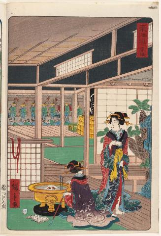Akasaka, from the series Scenes of Famous Places along the Tôkaidô Road (Tôkaidô meisho fûkei), also known as the Processional Tôkaidô (Gyôretsu Tôkaidô), here called Tôkaidô