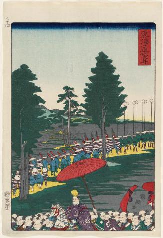 Fukuroi, from the series Scenes of Famous Places along the Tôkaidô Road (Tôkaidô meisho fûkei), also known as the Processional Tôkaidô (Gyôretsu Tôkaidô), here called Tôkaidô