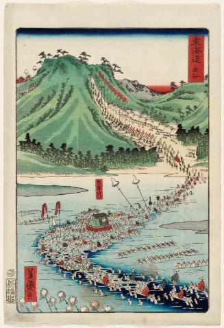 Kanaya, from the series Scenes of Famous Places along the Tôkaidô Road (Tôkaidô meisho fûkei), also known as the Processional Tôkaidô (Gyôretsu Tôkaidô), here called Tôkaidô