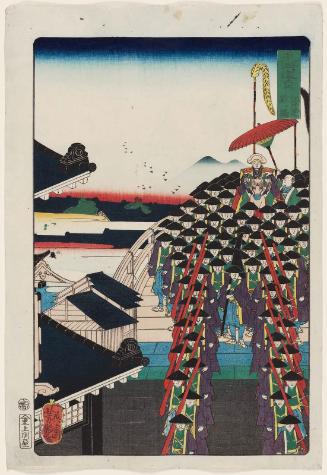 The Shinbashi District of Shiba in Edo (Edo Shiba Shinbashi), from the series Scenes of Famous Places along the Tôkaidô Road (Tôkaidô meisho fûkei), also known as the Processional Tôkaidô (Gyôretsu Tôkaidô)