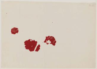 Bird with Hollyhocks and Grapes, No. 2 from a set of fan prints demonstrating the printing process