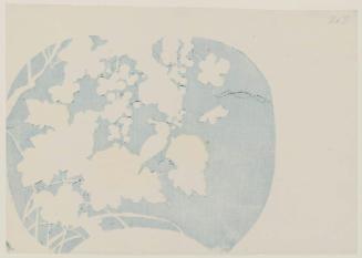 Bird with Hollyhocks and Grapes, No. 7 from a set of fan prints demonstrating the printing process