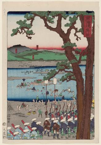 Shimada, from the series Scenes of Famous Places along the Tôkaidô Road (Tôkaidô meisho fûkei), also known as the Processional Tôkaidô (Gyôretsu Tôkaidô), here called Tôkaidô