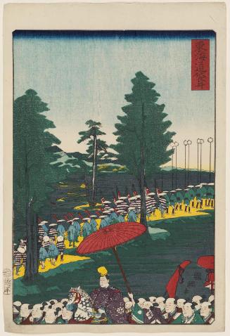 Fukuroi, from the series Scenes of Famous Places along the Tôkaidô Road (Tôkaidô meisho fûkei), also known as the Processional Tôkaidô (Gyôretsu Tôkaidô), here called Tôkaidô