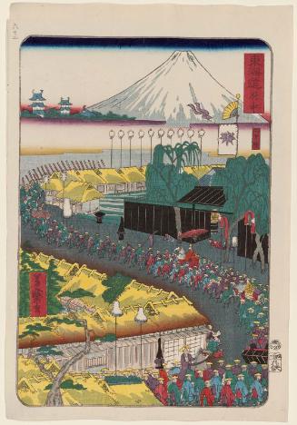 Fuchû, from the series Scenes of Famous Places along the Tôkaidô Road (Tôkaidô meisho fûkei), also known as the Processional Tôkaidô (Gyôretsu Tôkaidô), here called Tôkaidô
