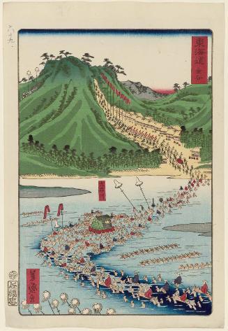 Kanaya, from the series Scenes of Famous Places along the Tôkaidô Road (Tôkaidô meisho fûkei), also known as the Processional Tôkaidô (Gyôretsu Tôkaidô), here called Tôkaidô