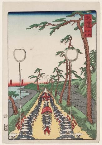 Namamugi, from the series Scenes of Famous Places along the Tôkaidô Road (Tôkaidô meisho fûkei), also known as the Processional Tôkaidô (Gyôretsu Tôkaidô), here called Tôkaidô no uchi