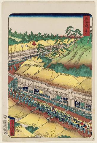 Fujikawa, from the series Scenes of Famous Places along the Tôkaidô Road (Tôkaidô meisho fûkei), also known as the Processional Tôkaidô (Gyôretsu Tôkaidô), here called Tôkaidô