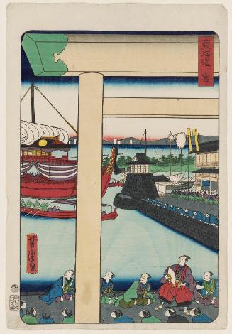 Miya, from the series Scenes of Famous Places along the Tôkaidô Road (Tôkaidô meisho fûkei), also known as the Processional Tôkaidô (Gyôretsu Tôkaidô), here called Tôkaidô