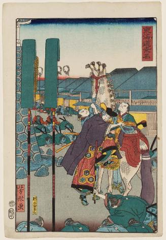 Kuwana, from the series Scenes of Famous Places along the Tôkaidô Road (Tôkaidô meisho fûkei), also known as the Processional Tôkaidô (Gyôretsu Tôkaidô), here called Tôkaidô