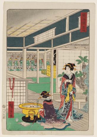 Akasaka, from the series Scenes of Famous Places along the Tôkaidô Road (Tôkaidô meisho fûkei), also known as the Processional Tôkaidô (Gyôretsu Tôkaidô), here called Tôkaidô