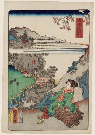 Hôrai-ji Temple (Hôrai-ji), from the series Scenes of Famous Places along the Tôkaidô Road (Tôkaidô meisho fûkei), also known as the Processional Tôkaidô (Gyôretsu Tôkaidô), here called Tôkaidô no uchi