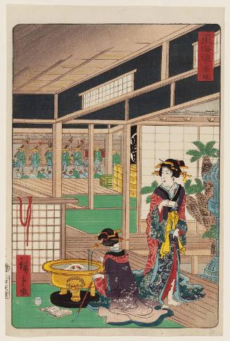 Akasaka, from the series Scenes of Famous Places along the Tôkaidô Road (Tôkaidô meisho fûkei), also known as the Processional Tôkaidô (Gyôretsu Tôkaidô), here called Tôkaidô