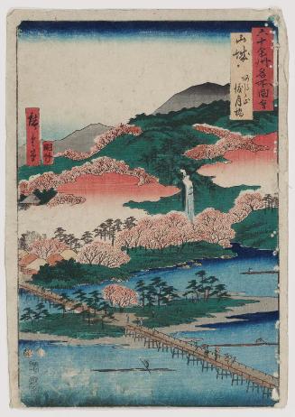 Yamashiro Province: The Togetsu Bridge in Arashiyama (Yamashiro, Arashiyama, Togetsukyô), from the series Famous Places in the Sixty-odd Provinces [of Japan] ([Dai Nihon] Rokujûyoshû meisho zue)
