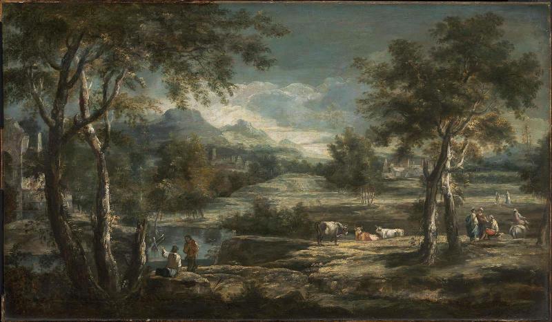 River Landscape with Mountains