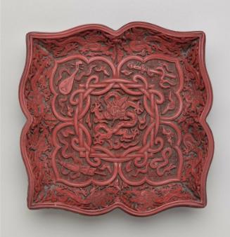 Foliate square dish with auspicious motifs