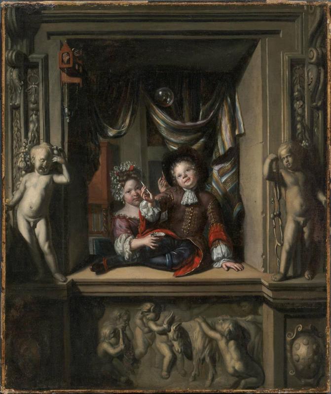 Boy and Girl Blowing Soap Bubbles
