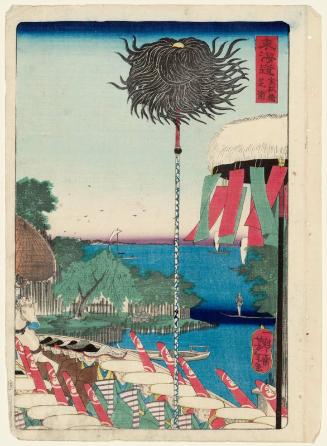 Kanasugi Bridge at Shibaura (Kanasugibashi Shibaura), from the series Scenes of Famous Places along the Tôkaidô Road (Tôkaidô meisho fûkei), also known as the Processional Tôkaidô (Gyôretsu Tôkaidô), here called Tôkaidô
