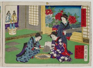 Brushing Down the Silkworm Eggs (Furan no kaiko o hakiotosu zu), No. 1 from the series Sericulture in Pictures (Kaiko no zu)