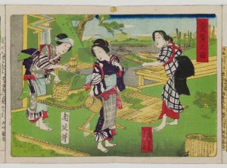 Removing the Veins from the Mulberry Leaves (Kuwa no yômyaku o toru zu), No. 3 from the series Sericulture in Pictures (Kaiko no zu)