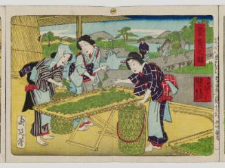 Preparing Mulberry Leaves for the Silkworms after Their Awakening from the Great Sleep (Daimin o okoshite kuwa no ha o seishi .. zu), No. 4 from the series Sericulture in Pictures (Kaiko no zu)