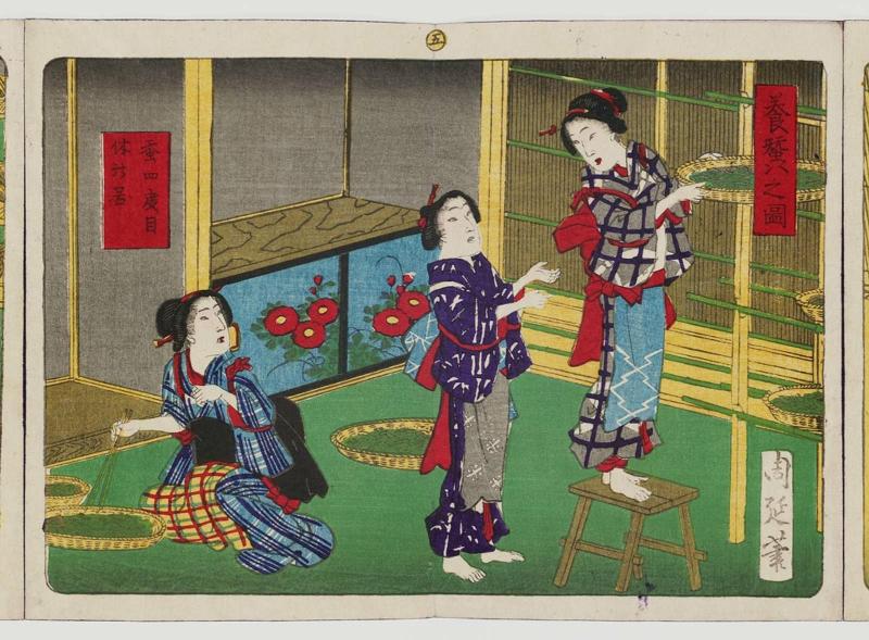 Silkworms' Fourth Rest (Kaiko yondome yasumi no zu), No. 5 from the series Sericulture in Pictures (Kaiko no zu)