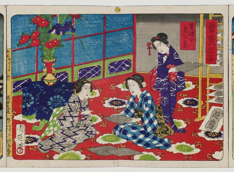 Distinguishing Eggs of Silkworms (Sanshu o miwakeru zu), No. 8 from the series Sericulture in Pictures (Kaiko no zu)